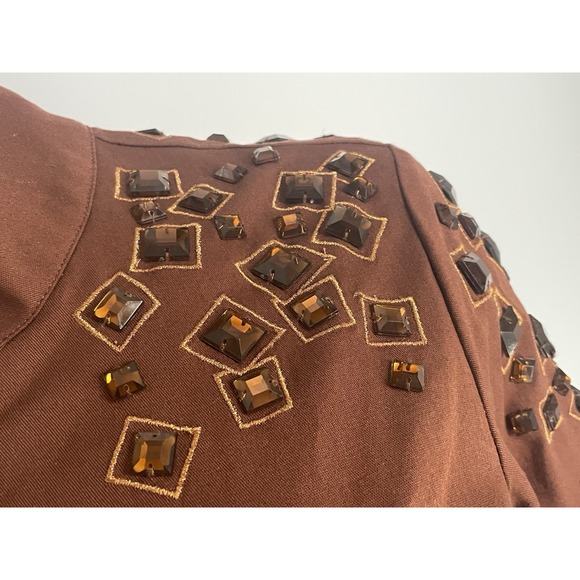 Bob Mackie Wearable Art Women's Jacket Brown Zip Up Rhinestones Bling Size XS - Picture 3 of 13